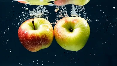 Two Fresh Apples Falling Into Clear Water