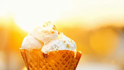 Vanilla Ice Cream Scoop In Waffle Cone