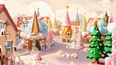 Animated Candy Land Village With Pastel Buildings