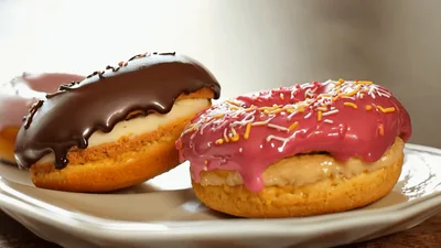 Assorted Glazed Donuts Arranged On A White Plate