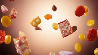 Assorted Colorful Candies Floating In Slow Motion