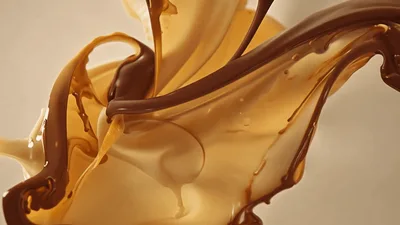 Dark and Milk Chocolate Liquids Swirling Together