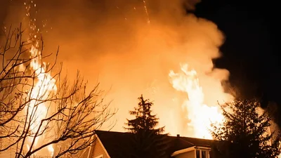 Large House Engulfed In Intense Nighttime Fire