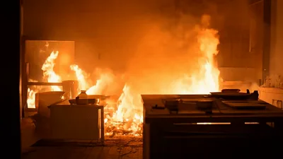 Kitchen Interior Engulfed In Intense Raging Fire