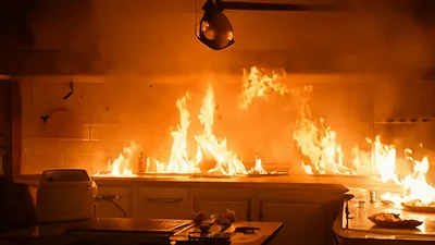 Kitchen Countertop Engulfed In Intense Residential Fire
