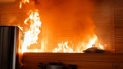 Kitchen Countertop Engulfed In Intense Residential Fire