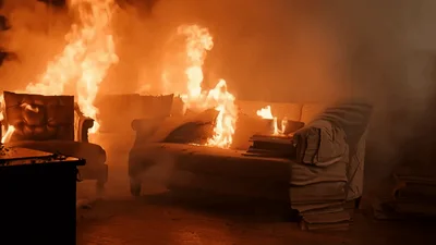 Living Room Sofa Engulfed In Intense House Fire