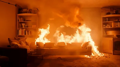 Living Room Sofa Engulfed In Intense House Fire
