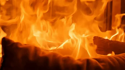 Intense Flames Burning Brightly In A Fireplace