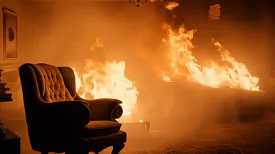 Living Room Interior Engulfed In Intense House Fire