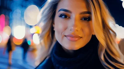 Beautiful Blonde Woman Smiling At Camera On City Street