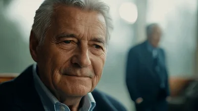 Elderly Man Reflecting With A Gentle Smile