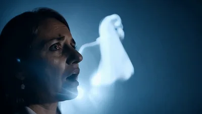 Terrified Woman Watching A Ghostly Apparition Appear