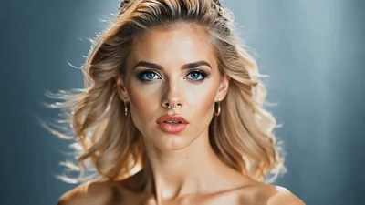 Beautiful Blonde Woman With Septum Piercing Looking At Camera