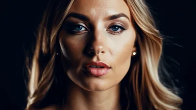 Portrait Of A Beautiful Blonde Woman With Blue Eyes