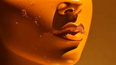 Golden Liquid Dripping Over Sculpted Human Face