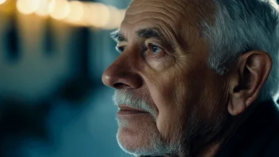 Elderly Man Looking Thoughtfully Into The Distance