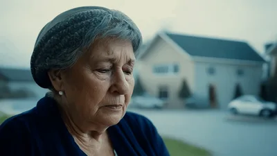 Elderly Woman Reflecting Outdoors With A Sad Expression
