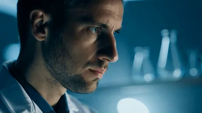 Focused Scientist Analyzing Data In A Modern Laboratory