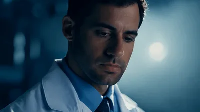 Male Scientist Thinking In A Dark Laboratory