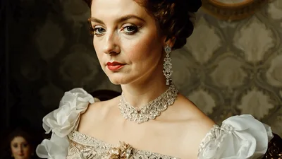 Elegant Victorian Woman In Ornate Gown And Tiara