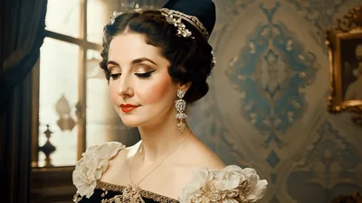 Elegant Woman In Victorian Costume Turning To Camera