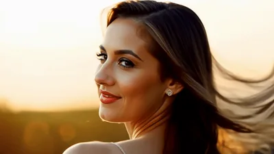 Beautiful Woman Turning Her Head And Smiling Outdoors