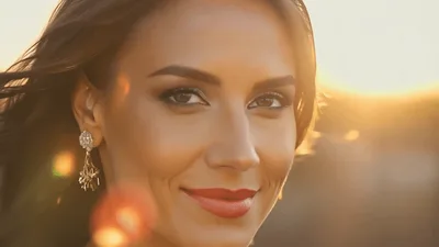 Beautiful Woman Smiling Outdoors During Golden Hour
