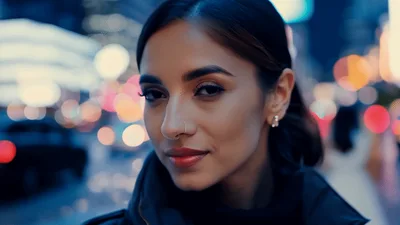 Young Woman Looking At Camera In City Night