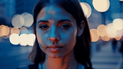 Young Woman Looking At Camera On City Street