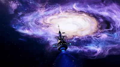 Futuristic Spaceship Traveling Through A Glowing Purple Nebula