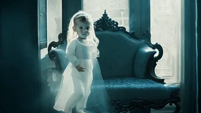 Ghostly Little Girl Floating In A Dark Victorian Room