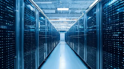 Modern Data Center Server Room Corridor