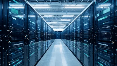 Modern Data Center Server Room Corridor