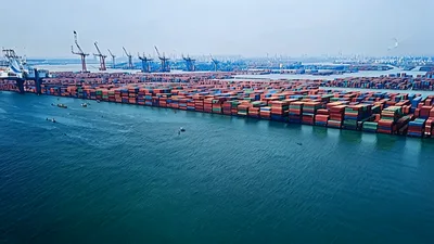 Aerial View Of A Busy Industrial Container Port