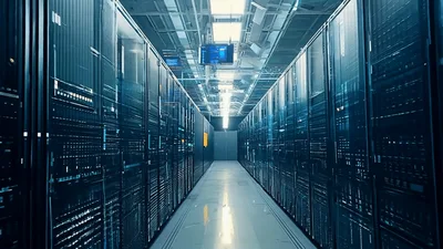 Modern Data Center Server Room Corridor