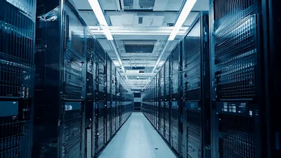 Modern Data Center Server Room Corridor