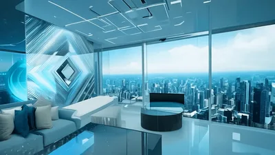 Futuristic Luxury Apartment Interior With Digital Wall Art