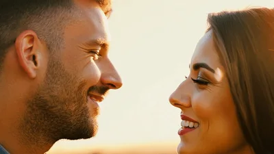 Young Couple Sharing A Romantic Kiss At Sunset