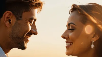 Romantic Couple Sharing Intimate Moment At Sunset