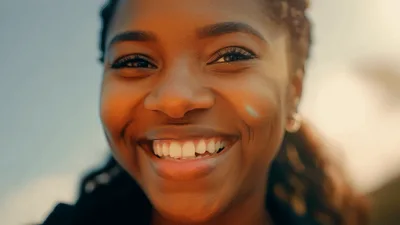 Close Up Portrait Of A Smiling Young Black Woman