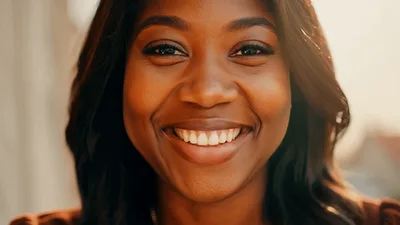 Happy African American Woman Smiling Outdoors