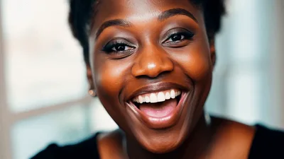 Happy Young Black Woman Laughing At Camera