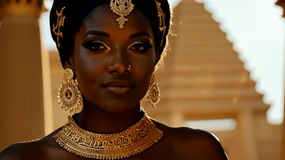 Beautiful African Queen Posing In Ancient Egyptian Setting