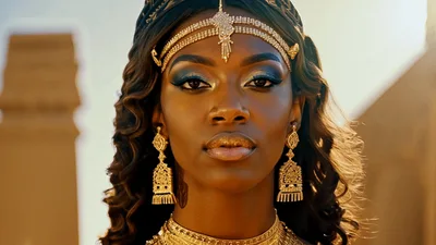 Stunning African Queen Portrait With Ornate Gold Jewelry