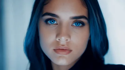 Close Up Portrait Of A Young Woman With Blue Eyes