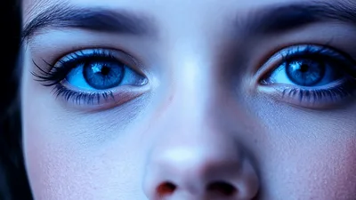 Close Up Of A Young Woman With Blue Eyes