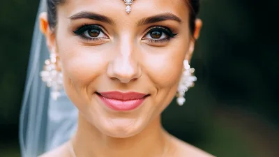 Beautiful Bride Smiling At Camera In Close Up