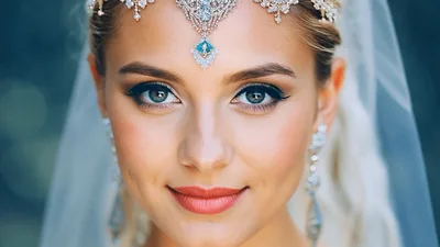 Beautiful Bride Smiling At Camera In Wedding Veil