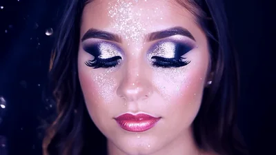 Beautiful Woman With Glitter Makeup Smiling At Camera